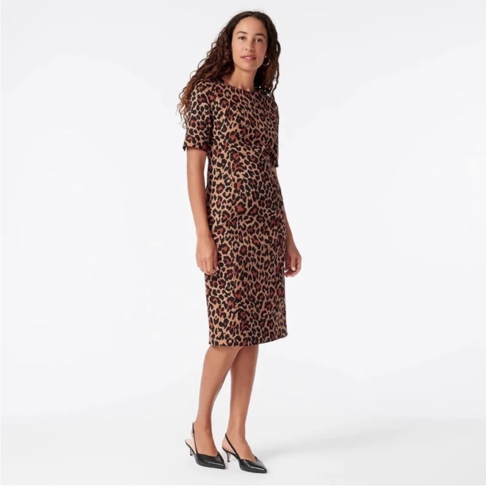 NEW J. Crew Leopard Print Elbow Sleeve
Sheath Midi Dress Size 2